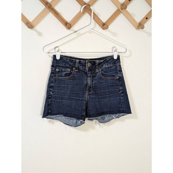 American Eagle Outfitters Super Stretch Dark Wash Cutoff Jean Shorts - Size 2 - Picture 1 of 5